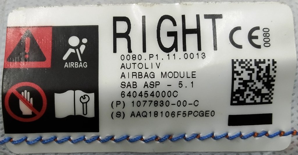 Tesla model 3 passenger seat airbag 765432401B