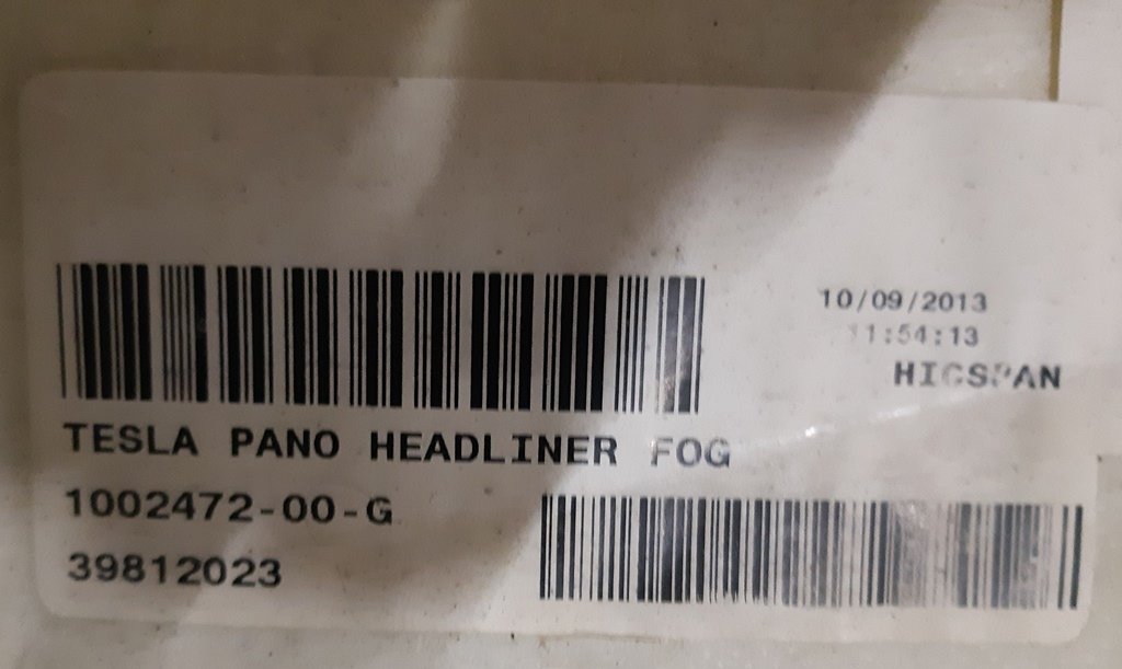 2 Panoramisk tagloft (OHC-TEXTILE) (HEADLINER FOG) Tesla model S 1045932-S0-B