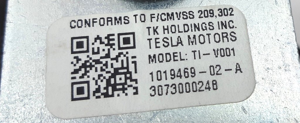 2 前排乘客安全带（美国） Tesla model S、model S REST 1019469-02-B