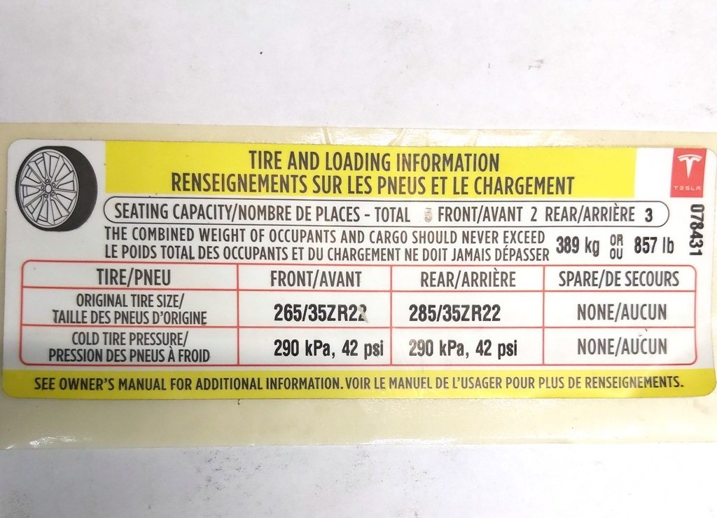 Etichetta (etichetta, adesivo) con ruote x-mi e max. carico aggiuntivo consentito Modello Tesla X 100D 1013935-00-C