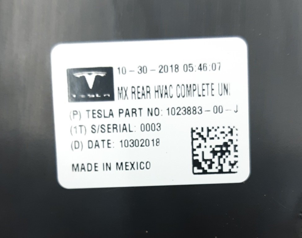 14 Печка задняя без клапана и нагревательного элемента Tesla model X 1023883-00-J