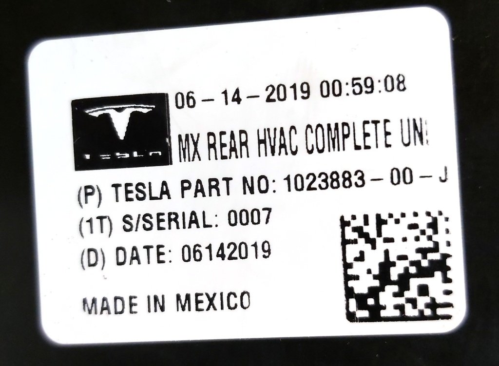 14 Rear HVAC complete unit Tesla Model X 1023883-00-J