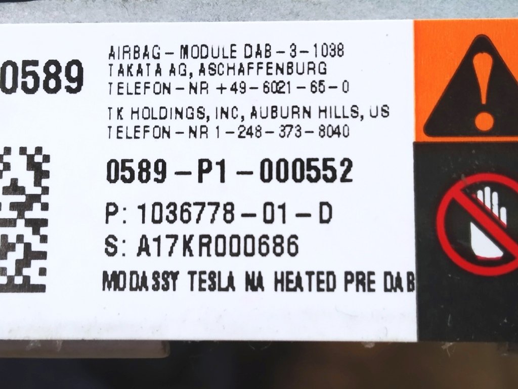 1 Fahrerairbag NA Leder Tesla Model S, Model S REST, Model X 1456163-01-D