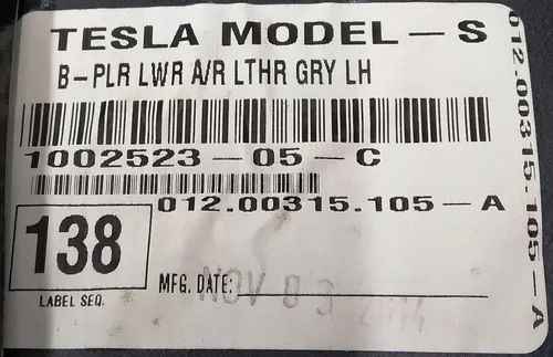 14 1002523-05-C Rivestimento montante B in basso a sinistra LTHR GRIGIO Tesla modello S, modello S REST 1024686-05-C