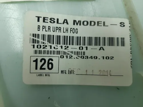 15 B-pillar trim upper left white textile Tesla model S, model S REST 1021612-01-A