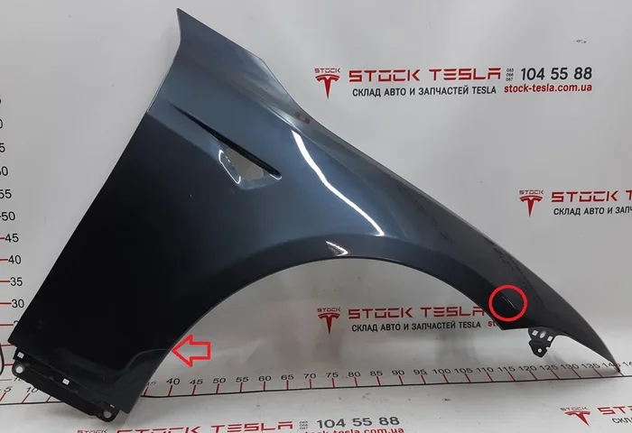 2 Přední pravý blatník PMNG s poškozením Tesla model S, model S REST 6008027-12-D